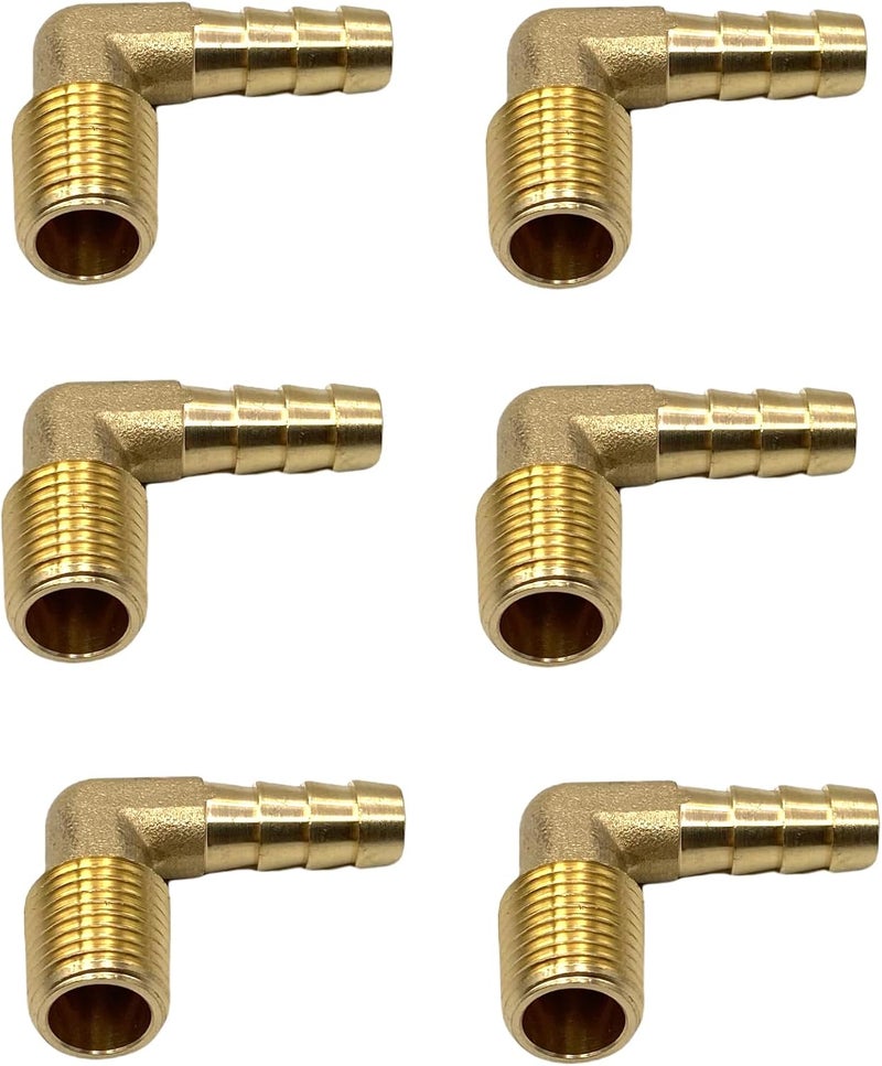 Bumugufu 6 Pcs 1/4" NPT x 5/16" OD Air Line Fittings,Brass Hose Barbed 90 Degree Elbow Fittings for Low-pressure,Fuel,Air and Non-potable Water Chilling Application - Image 3